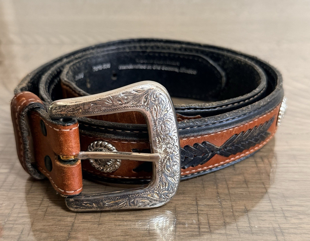 Bench Leather Western Tooled Concho Leather Belt Handcrafted Mexico Brown